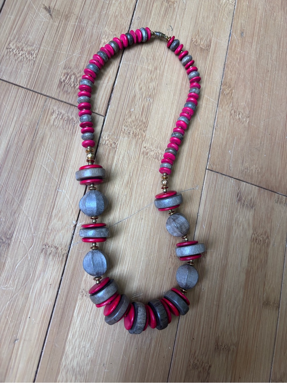 Handcrafted Pinkish/red and Gray/brown Beaded Statement Necklace